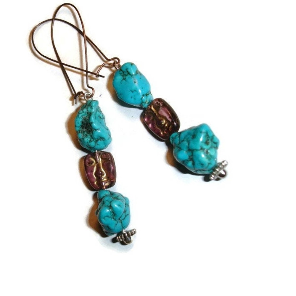 Turqoise chunk long earrings